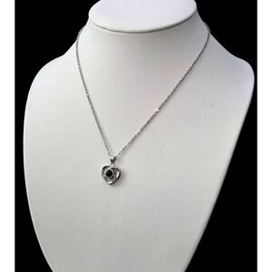 925 Sterling Silver Heart‎ Pendant Necklace 18" Gemstone Center